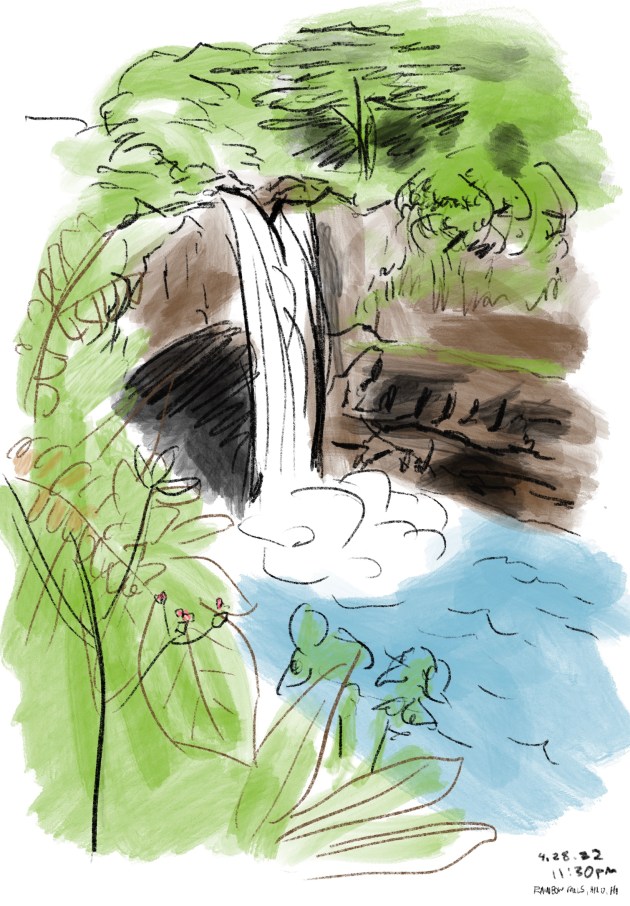 RAINBOW FALLS / 4.28.22 / HILO, HI / DIGITAL WATERCOLOR AND&nbsp;PENCIL