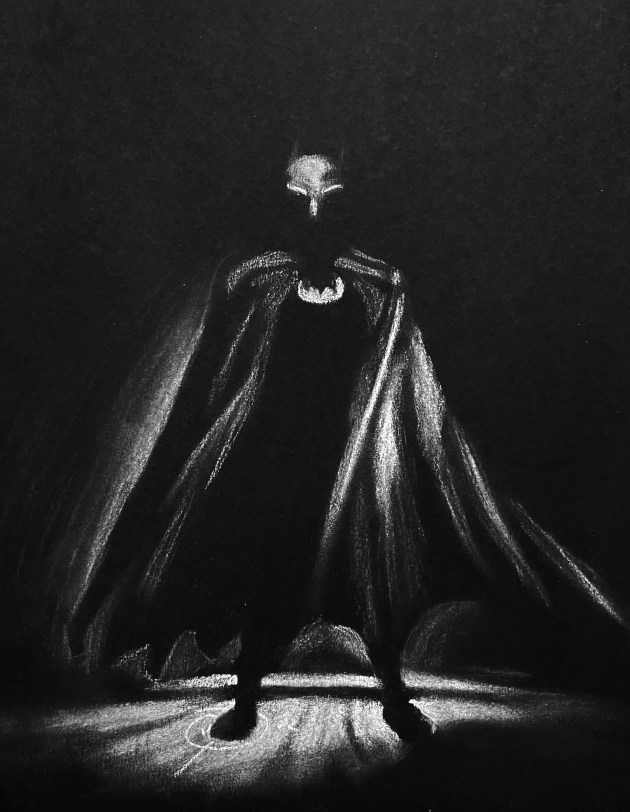 BAT IN THE BELFRY / WHITE CHALK ON BLACK CONSTRUCTION&nbsp;PAPER